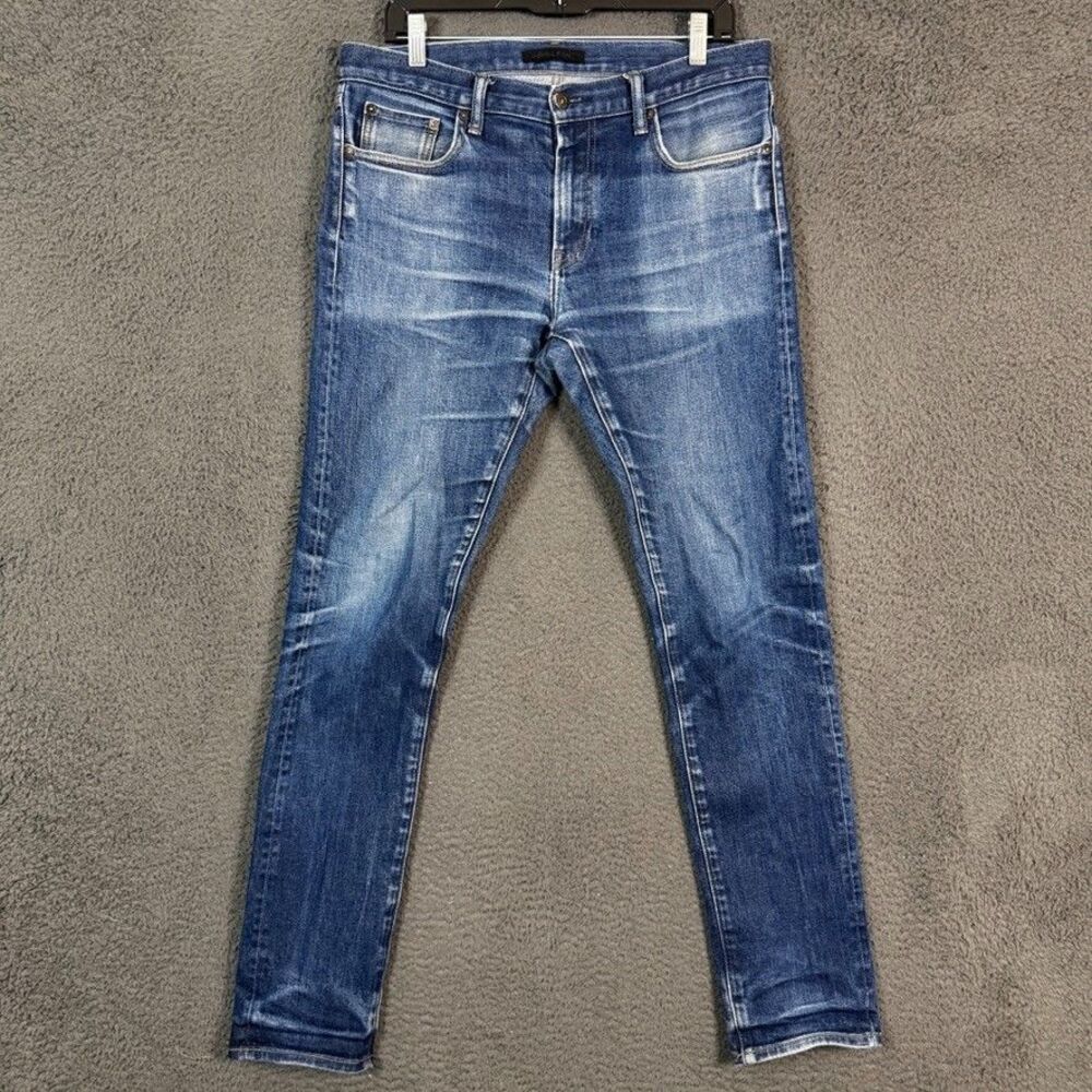 Uniqlo Jeans Mens 33x34 Blue Slim Fit Selvedge Denim Whisker Stretch